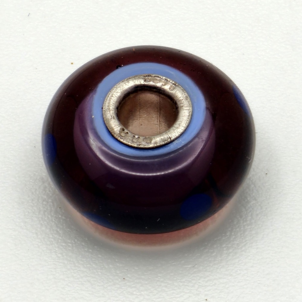 Authentic Trollbeads Purple Dot Bead Charm Signed 925 LAA Sterling Silver